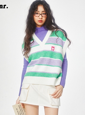 MLMR美拉德v领多巴胺叠穿针织背心女马甲羊毛刺绣坎肩女衬衫叠穿