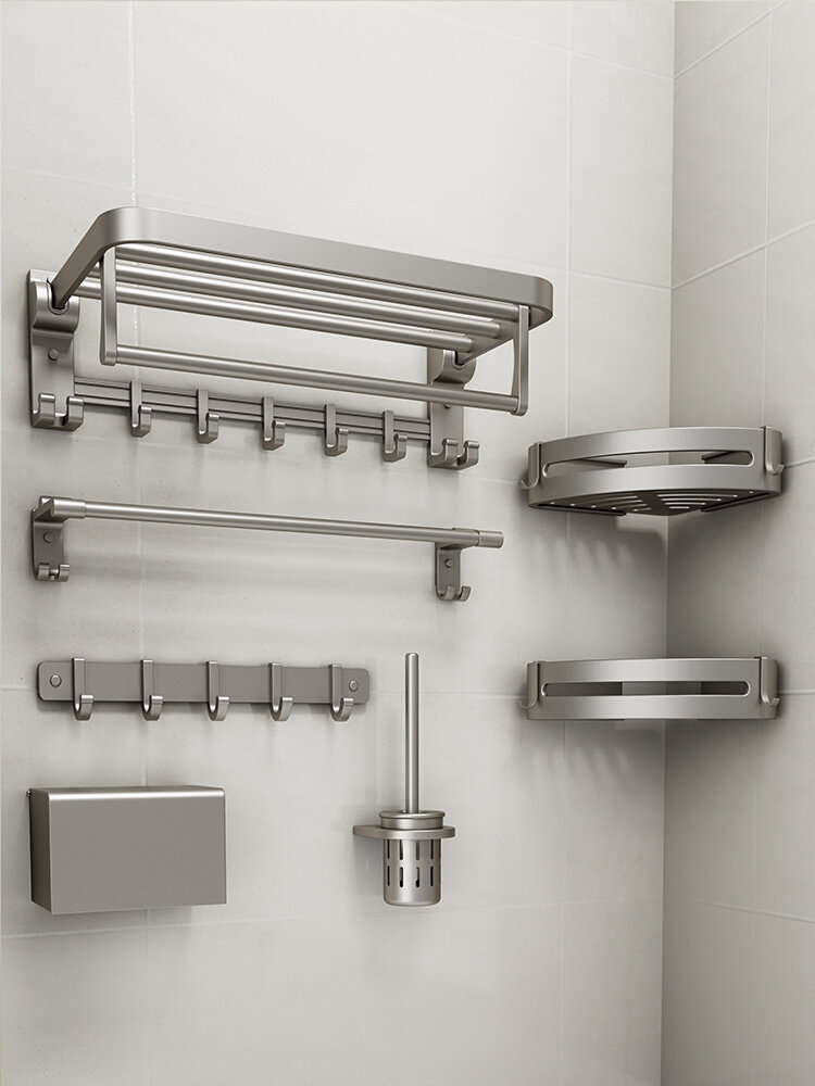 毛巾架免打孔浴巾架卫生间浴室置物架厕所卫浴五件套五金挂件套装