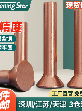 紫铜沉头铆钉GB869 敲击式实心平头平锥头铜铆钉M2M2.5M3M4M5M6M8