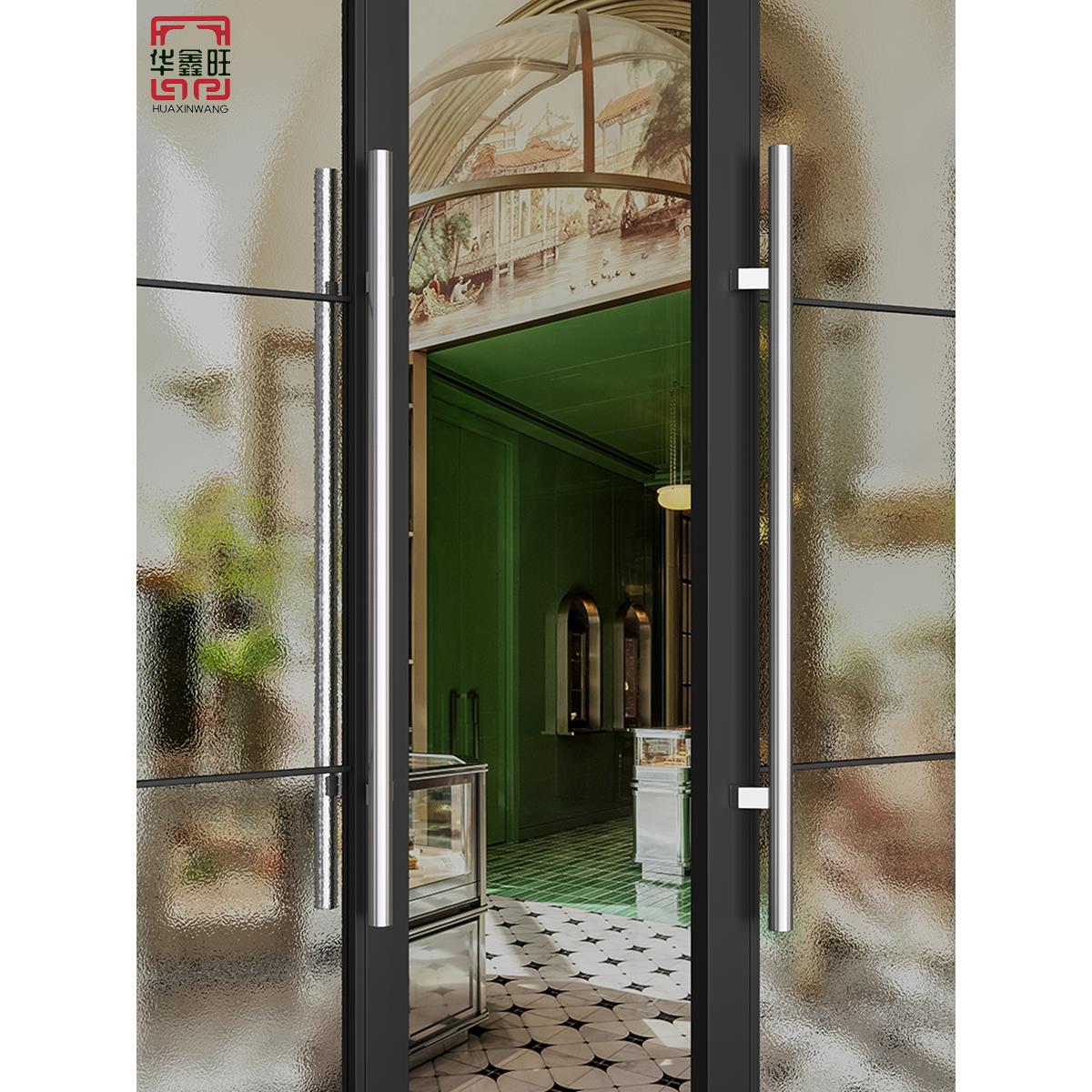 加厚不锈钢把手钢化玻璃大门拉手对装推拉办公室实木门把手银黑色