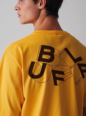 布懒Don't bluff me德扑创意T恤黄 240g重磅纯棉男士休闲夏季短袖