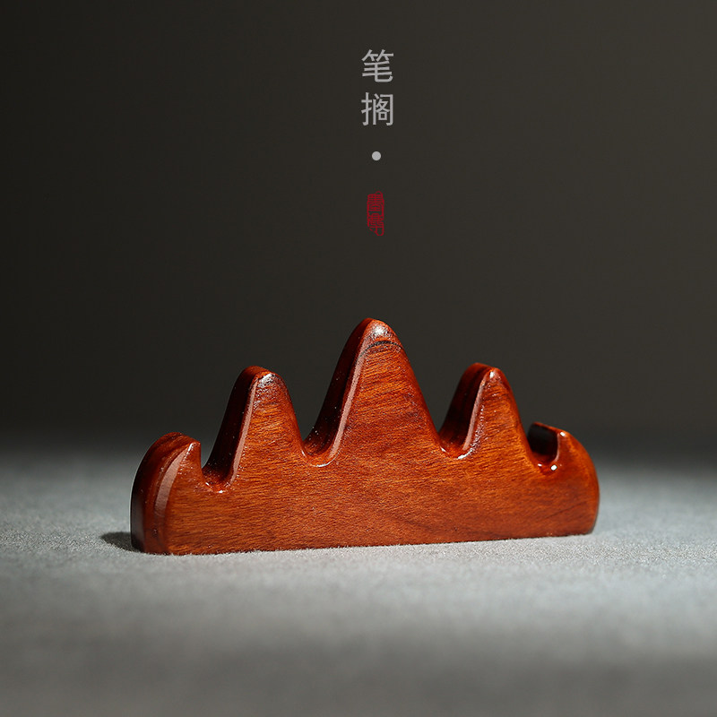 红檀木五指蝙蝠笔架山木制毛笔笔搁实木放毛笔龙形笔托仿古书法黑梓木