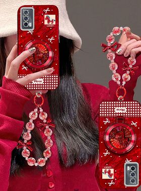 适用iQOONEO5手机壳女v2055a镜头全包防摔vivoiqooneo5s保护套v2154a本命年马iq00ne0支架手链5G新款高级网红