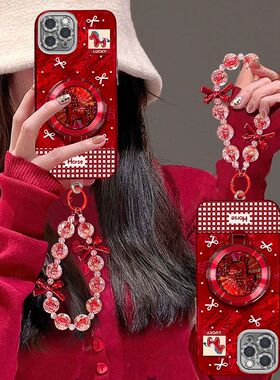 适用苹果11promax手机壳女a2220镜头全包防摔iPhone11保护套a2223本命年ip11pr0新年款a2217支架手链喜庆高级