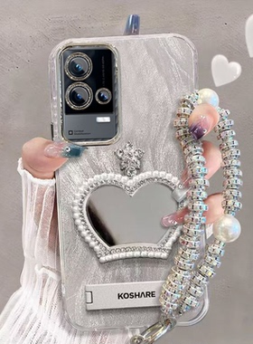 适用iQOO8手机壳补妆镜v2136a带镜头膜vivoiqoo8pro保护套v2141a全包边iq008pr0防摔5g新款ipoo高级时尚潮女