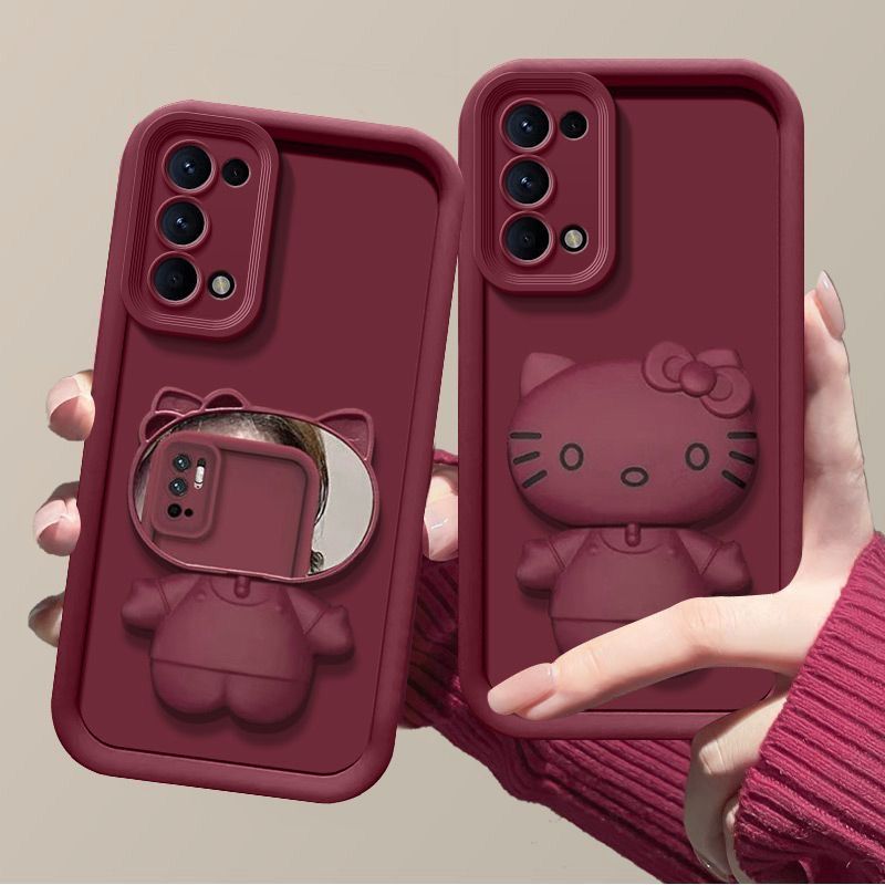 opporeno5k手机壳带镜子pegm10硅胶软opopreno5pro保护套pdsm00镜头全包opreno5防摔pegm00卡通支架5g新款女