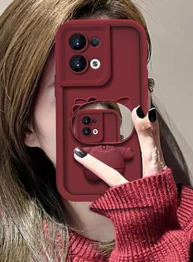 opporeno9手机壳带镜子PHM110硅胶软opreno9pro保护套PGX110全包0pp0ren09pr0+防摔PGW110高级5g卡通支架潮女