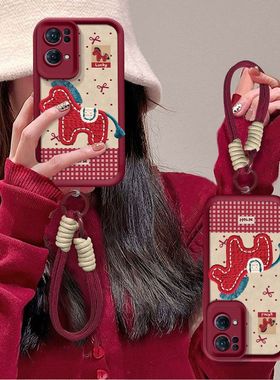 适用opporeno7pro手机壳新款PFDM00软硅胶reno7se保护套PFCM00本命年马0pp0ren07全包边PFJM10防摔5G手绳潮女