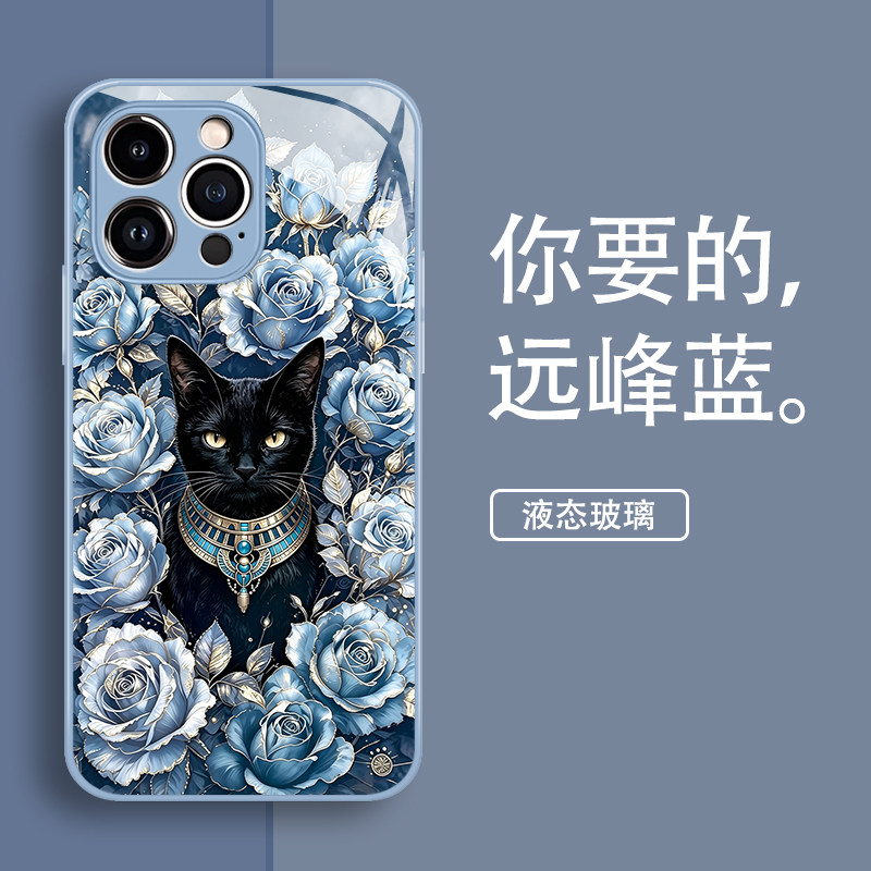 The Rose Black Cat phone case is suitable for the Apple 17promax with a niche ins style, 16e high-end feel, iphone15 dark style, 14 sets, 13pro/12/11 new x/8plus/xr/xs/7 thumbnail 3