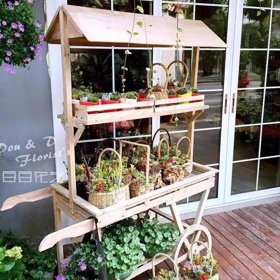 欧式木质大花架花房户外花车多层落地式商场活动摆件花店装饰道具