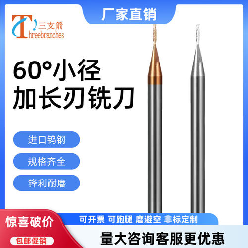 60度微小径加长刃涂层立铣刀2刃