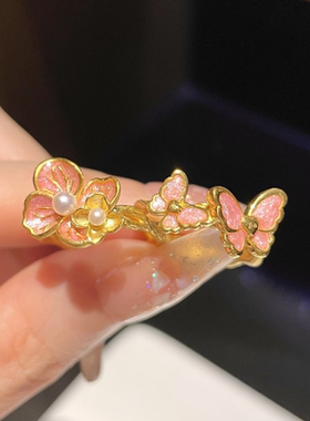 浪漫传说珐琅芭比公主舞蝶粉戒指