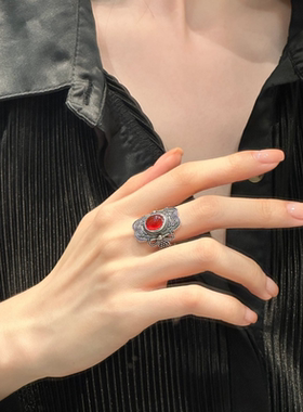 浪漫传说新款蛋形瑙玛做旧戒指女