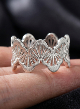 浪漫传说古着古风银色蕾丝戒指