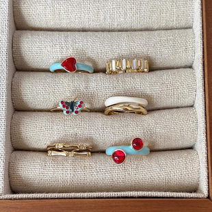 蝴蝶竹节戒指女小众设计法式复古可调节珐琅不掉色指环ins风配饰