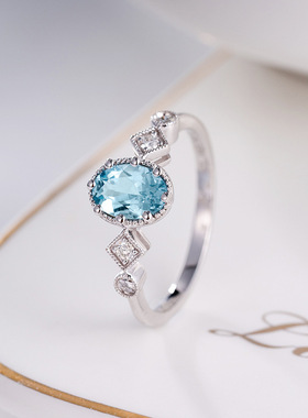 浪漫传说海蓝托帕石简约开口戒指