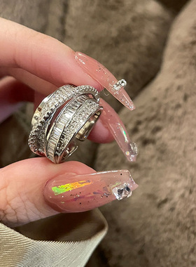 银色锆石可调节戒指女