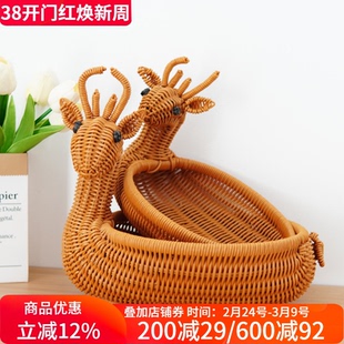 博佰澜仿藤编创意水果篮客厅茶几干果零食筐馒头筐玄关钥匙收纳篮