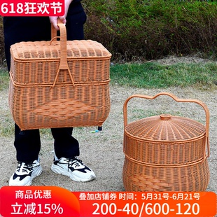 博佰篮乔迁婚庆喜事筐带盖手提篮拜财神祖公篮子装鸡鸭篮拜山篮