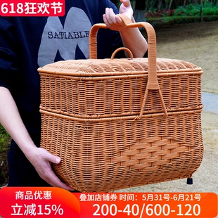 博佰澜拜拜手提篮子拜财神篮藤编拜山拜祖公野餐篮婚庆乔迁喜事篮