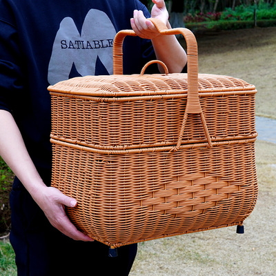 两层拜财神篮拜拜手提篮子仿藤编