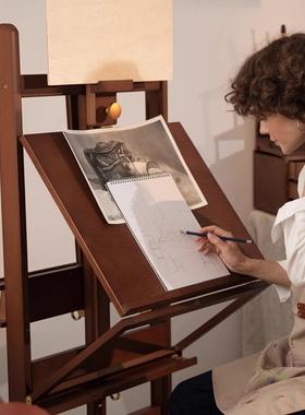 DJAR室内绘画架美术生专用4K画板画室专业复古可移动艺术升降架