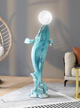 轻型豪华鲸鱼大型落地式装饰品客厅入口沙发旁边的家庭配件办公室