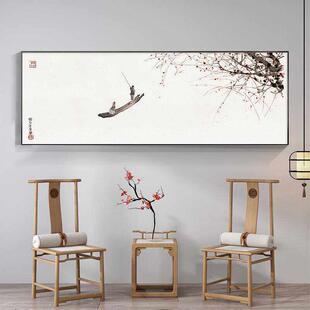 新中式办公室装饰画水墨禅意孤舟独钓寒江雪书房茶室背景墙挂画