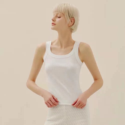 三枪女罗纹弹力修身短版纯棉背心