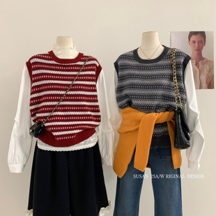 SUSAN 复古费尔岛韩系拼接假两件毛衣2539s