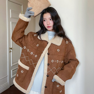 歌铭 海街日记冬上新刺绣毛呢翻领加绒短外套N995C APXIVI