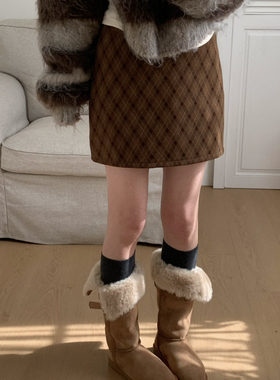 Flower & April-毛呢料A字短裙女冬气质复古包臀显瘦半身裙160975