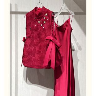 巨好看的套装女夏2025新中式国风气质高级感红色马甲吊带裙两件套