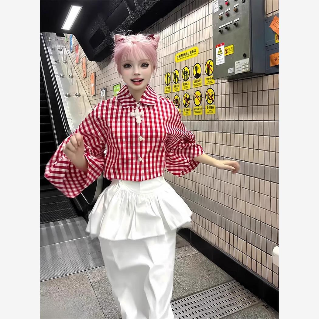两件套东京少女复古格子