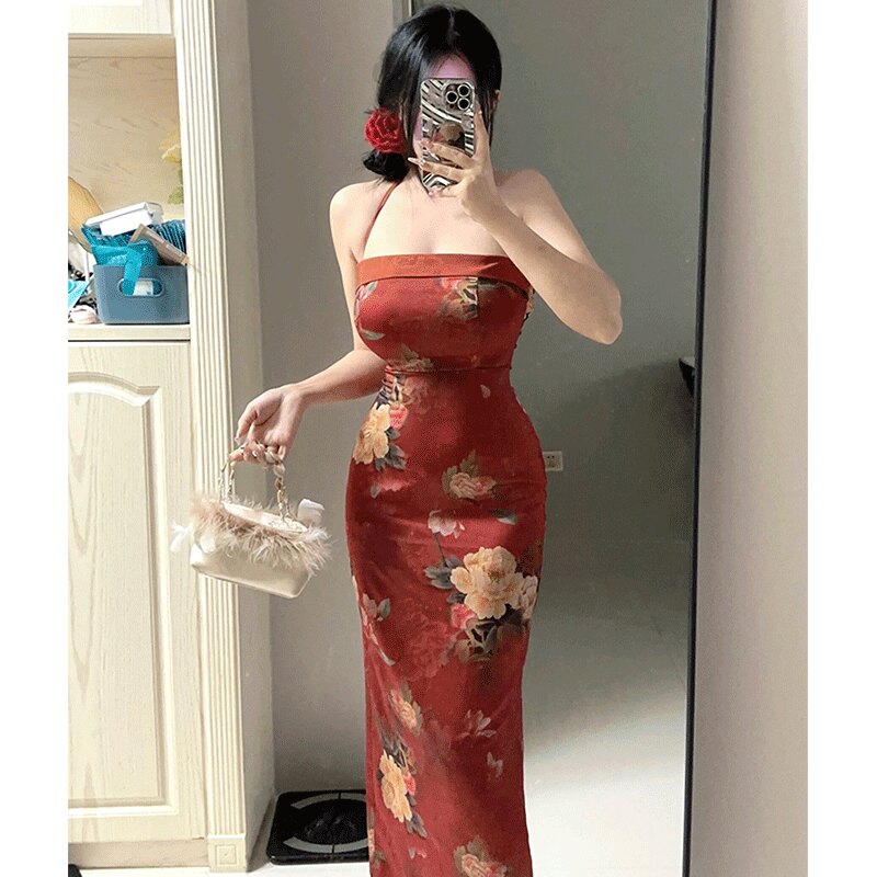 红色改良旗袍高级感显瘦