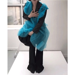 cc韩国小众代eonts蕾丝褶皱拉链背心连衣裙夏季纱纱公主裙大摆透