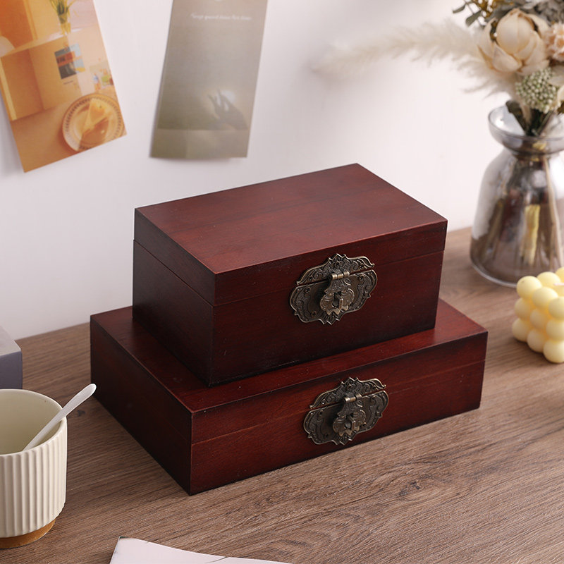 樟木复古带锁盒子香樟木密码木箱木盒收纳L木质实木收纳箱子收纳