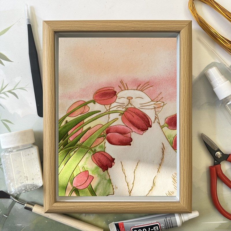 小清新猫咪立体h相框掐丝珐琅画diy入门级亲子创意活动装饰礼物,特色手工艺,景泰蓝,淘宝优惠券,粉丝福利购,淘宝优惠卷