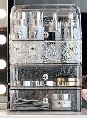 水波纹化妆品收纳k盒防尘大容量梳妆台口红护肤置物架亚克力刷桶