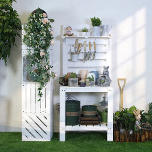 园艺工具收纳架防腐木p户外花架庭院花园置物架花店室外种花工作