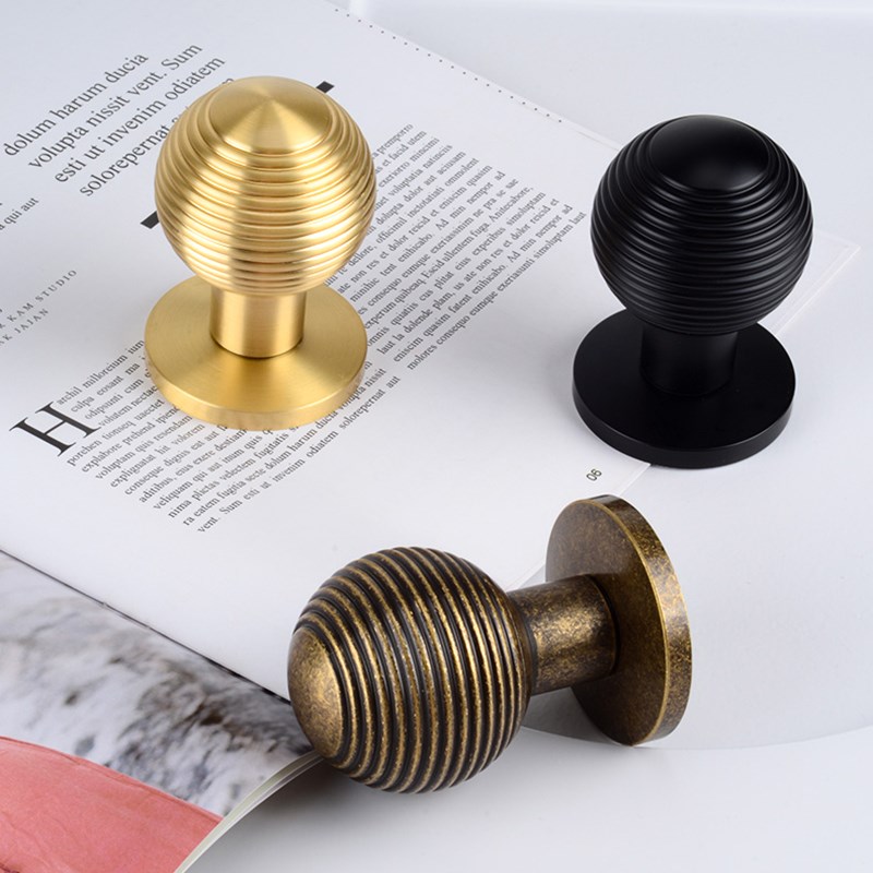 美式复古实木门把手黑色别墅纯铜室内卧室房间磁吸V静音门锁球形