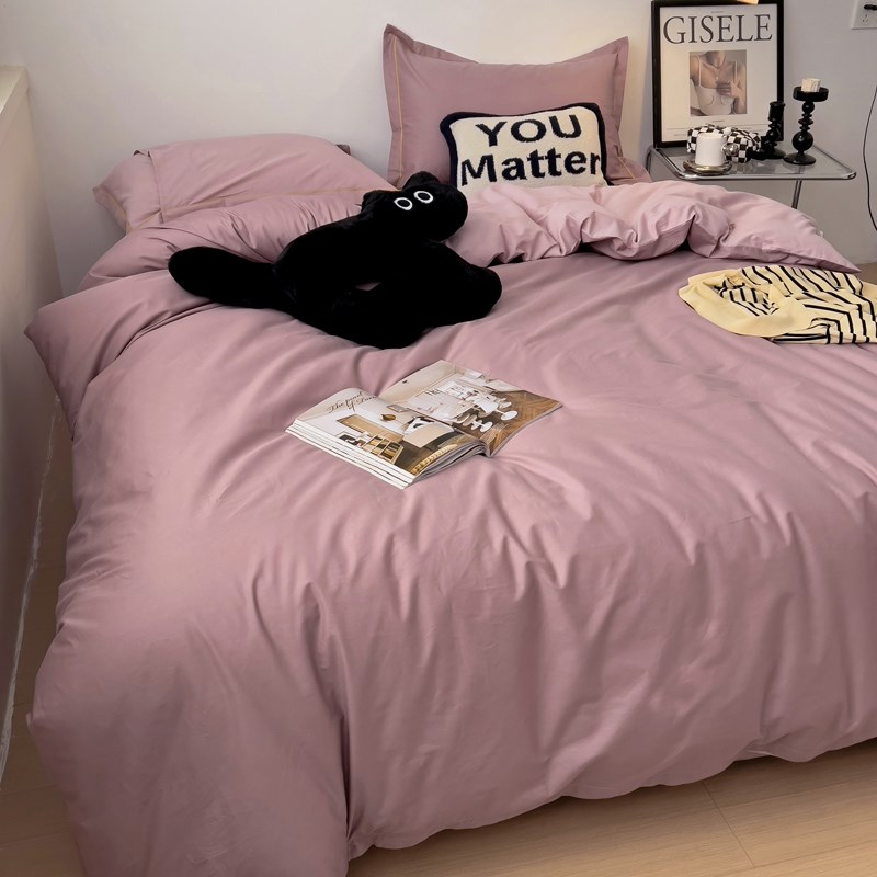 60支10c0%全棉四件套纯色纯棉被套单人被罩床单学生宿舍三件套双