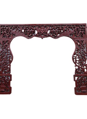 怀旧民俗老物件旧房雕花木板w影视墙装饰挂饰月亮门拱门电视背景