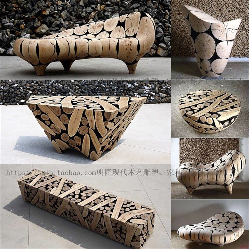 拼木木艺雕塑装置沙发坐凳休x息凳公共座椅城市休闲家具广场公园,商业/办公家具,雕塑,淘宝优惠券,粉丝福利购,淘宝优惠卷