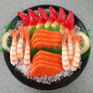 仿真刺身a模型三文鱼拼盘海鲜姿造模具仿真鹅肝北极贝甜虾假菜样