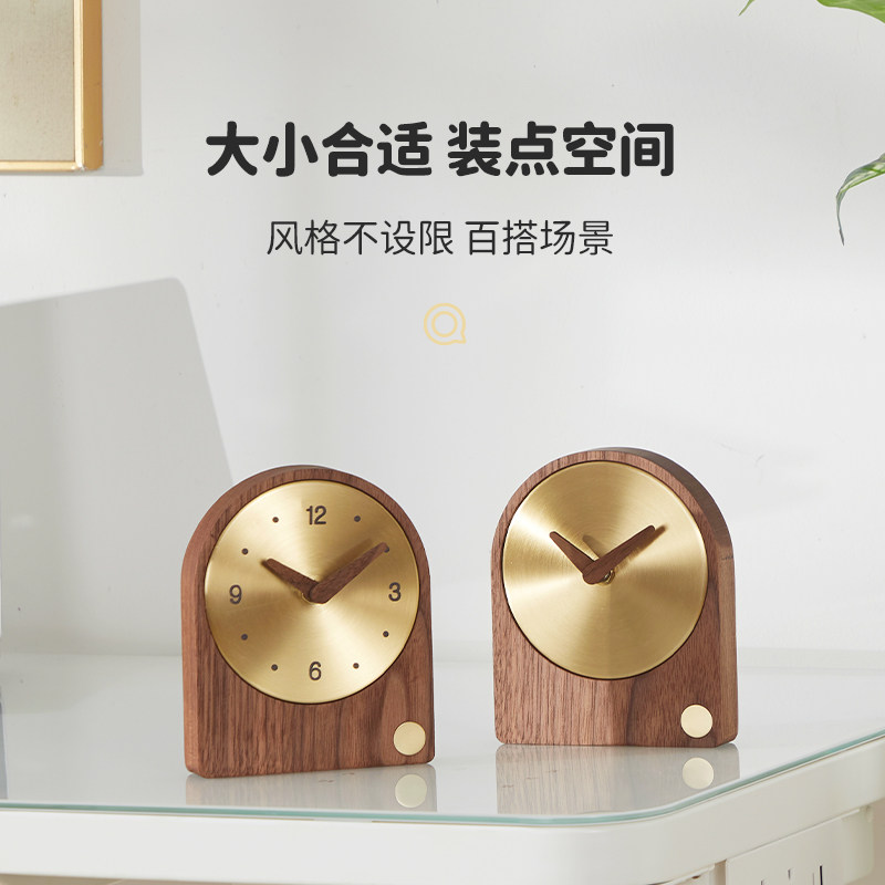床头卧室轻奢黄铜座钟装饰品创意实木桌面K钟表摆件家用静音小座,家居饰品,座钟,淘宝优惠券,粉丝福利购,淘宝优惠卷