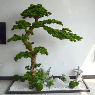 迎客松仿真树大型假树楼梯下装饰造景摆件酒店橱窗罗X汉松绿植盆