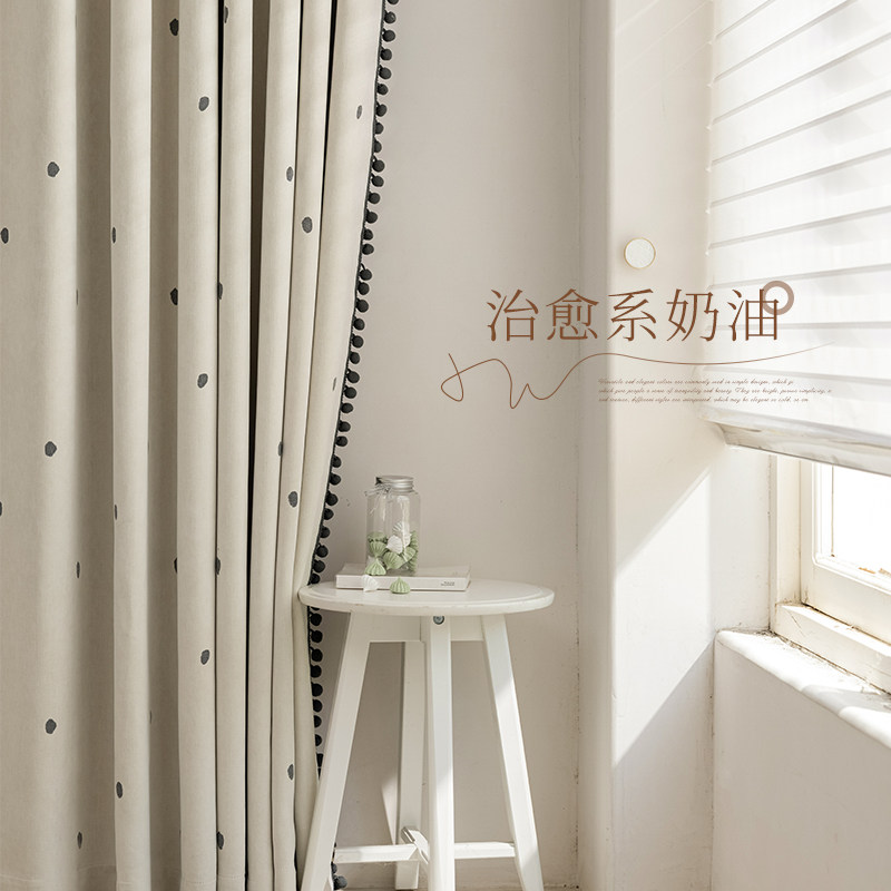 暖白阳光儿童房窗帘法式奶油insC风雪尼尔遮光卧室客厅2024新款