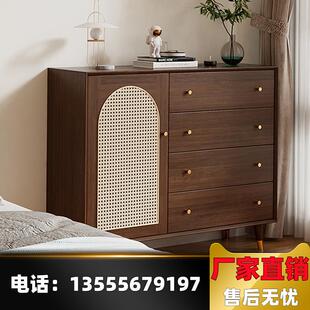 实木藤编斗柜侘寂风家用收纳储物抽屉边柜置物柜餐边柜五直销 日式