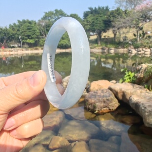 54圈缅甸料翡翠A货手镯白月光糯冰种平安白色玉手镯水润送礼女士